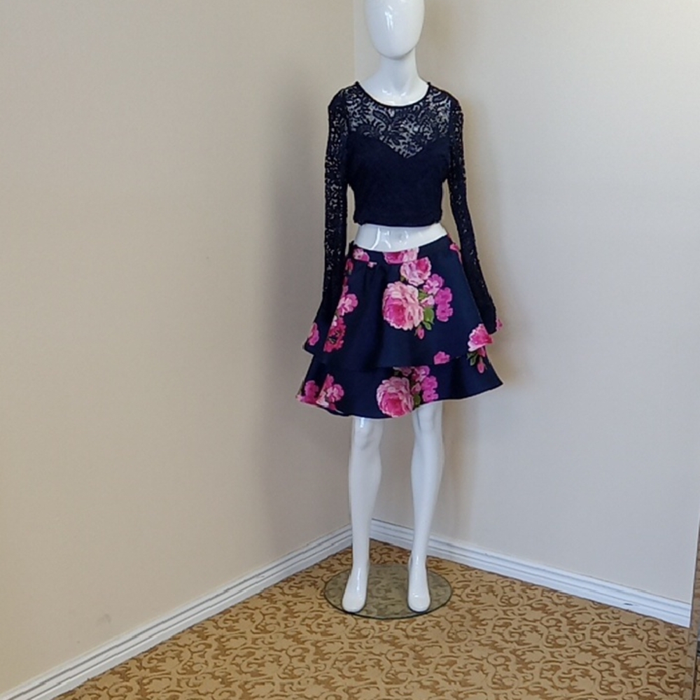 B Darlin Navy and Pink Floral Ensemble